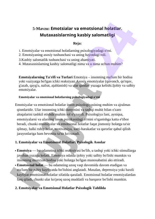 Emotsional holatlar va psixologiyaning ahmiyati