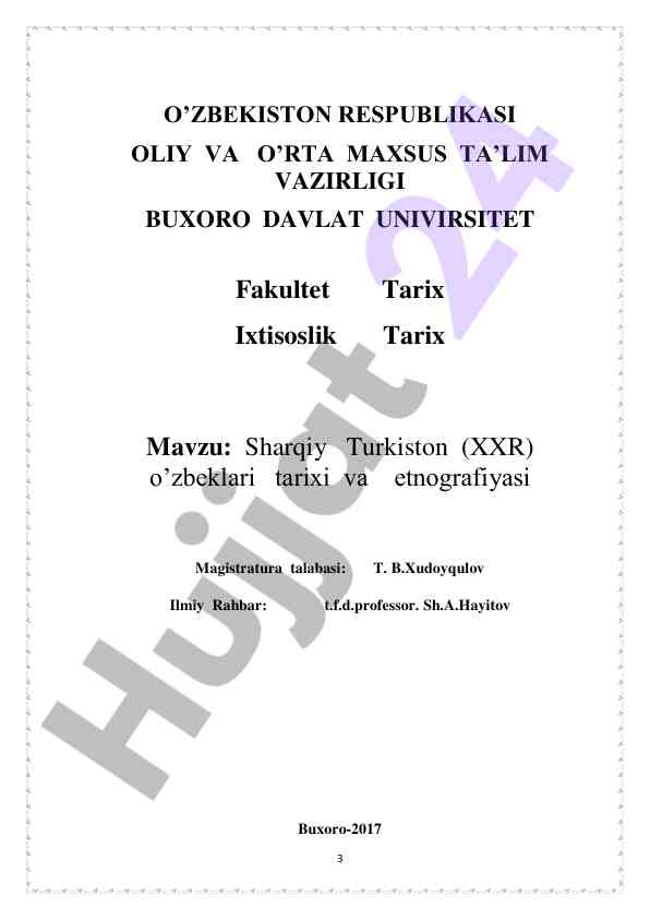 Sharqiy turkiston o'zbeklari tarixi va etnografiyasi