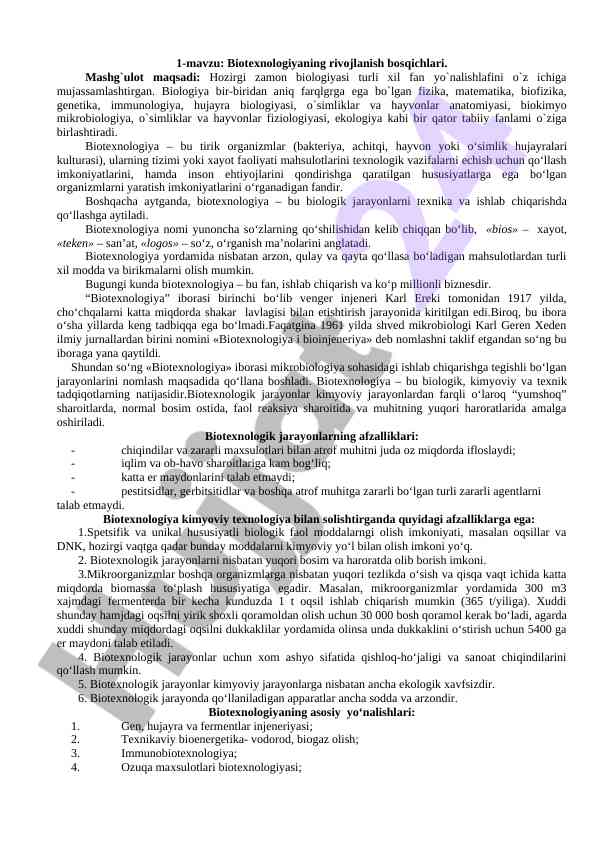 Biotexnologiyaning rivojlanish bosqichlari