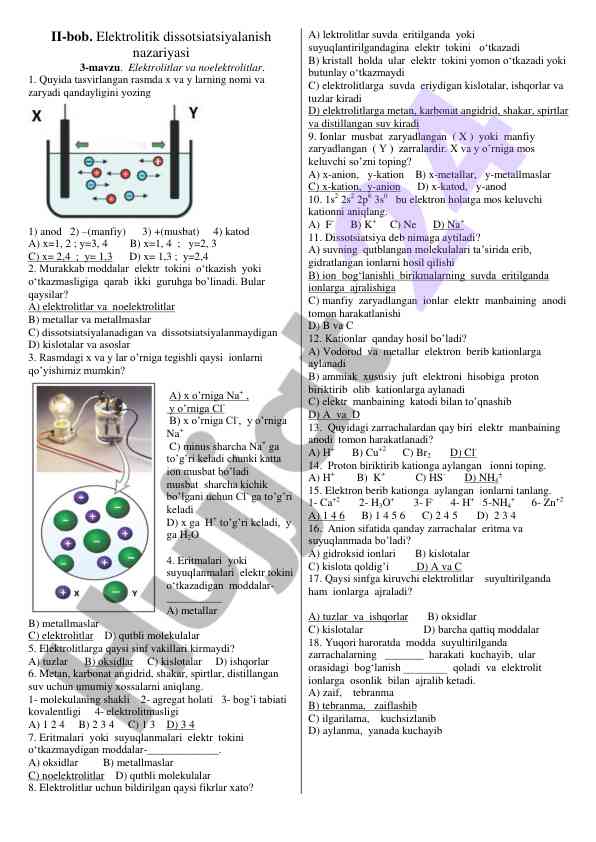 Elektrolitik dissotsiatsiya nazariyasi testi