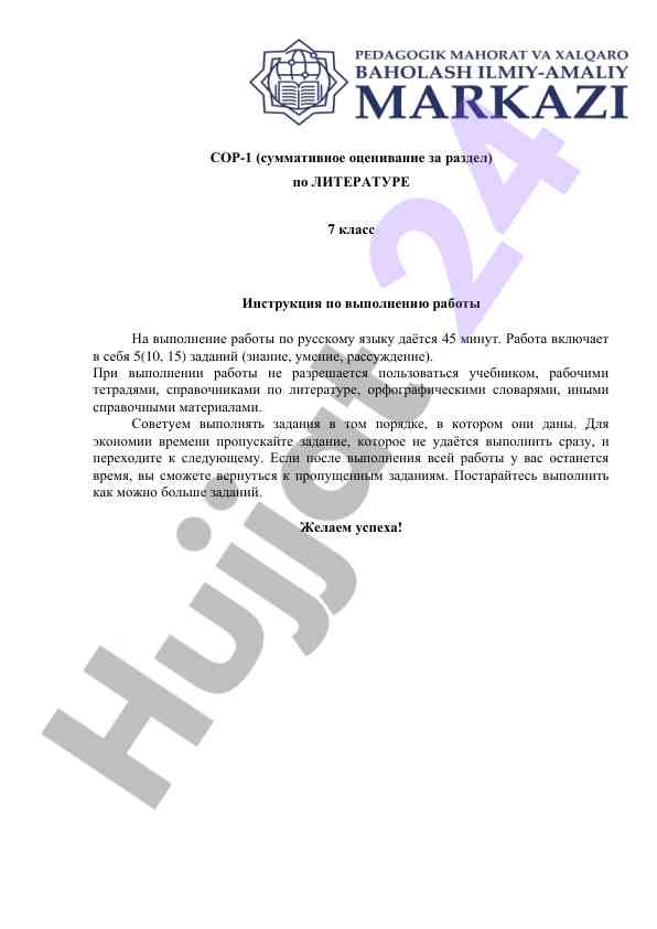 Сор-1 по литературе 7 класс инструкция и задания