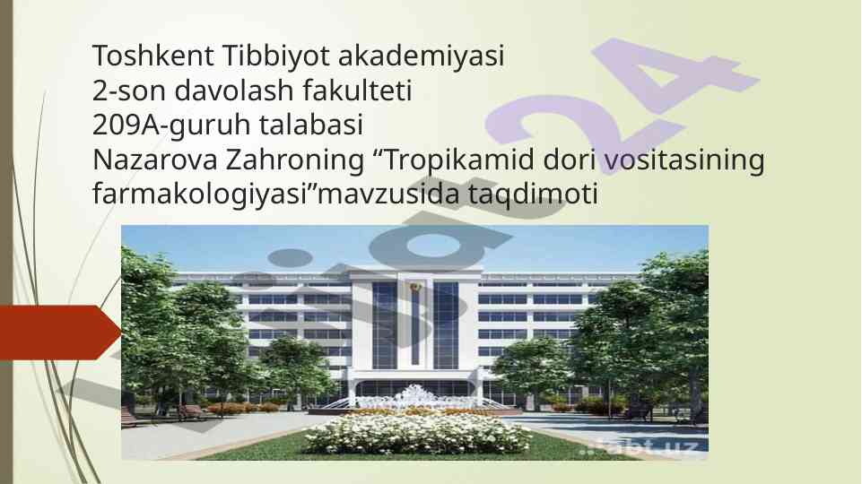 Tropikamid dori vositasining farmakologiyasi taqdimoti