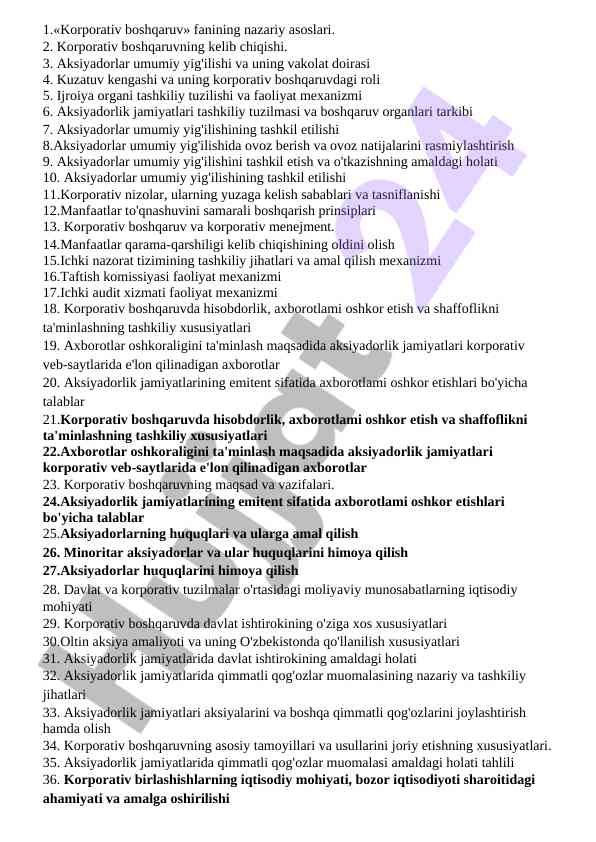 Korporativ boshqaruv fanining nazariy asoslari