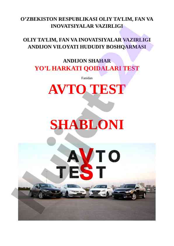 Andijon shahar yo’l harakati qoidalari testi