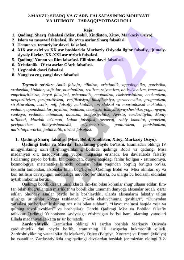 Sharq va g'arb falsafasining mohiyati va ijtimoiy taraqqiyot