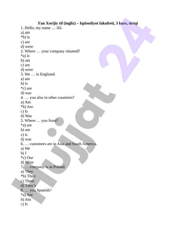 English language test for economics students
