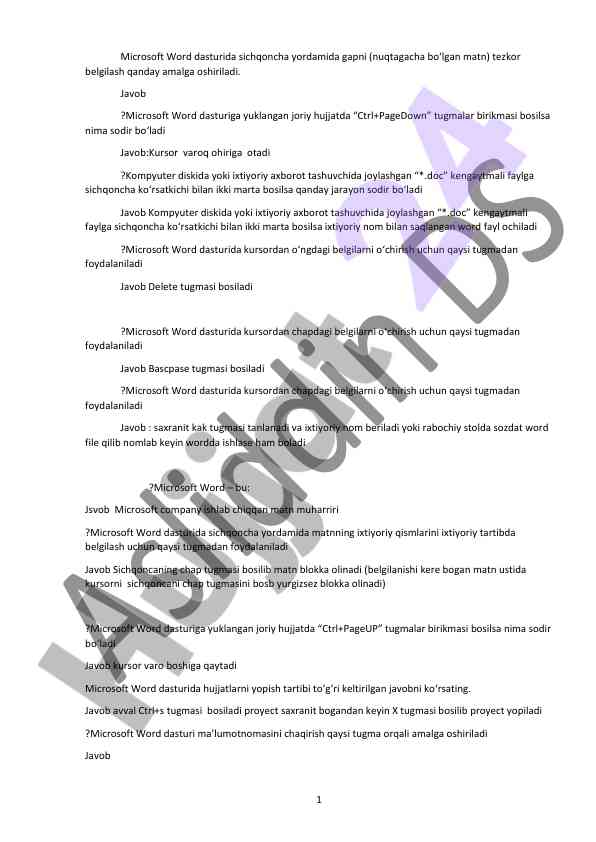 Microsoft word dasturida matnni tezkor belgilash
