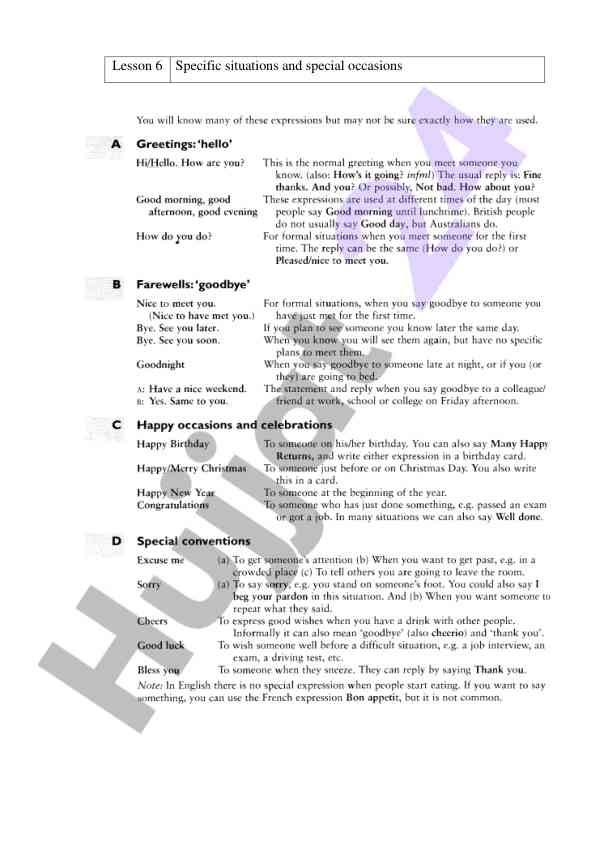 Specific situations and special occasions in lessons
