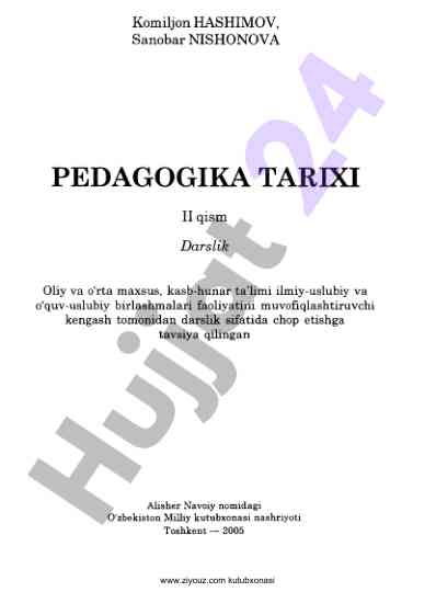 Pedagogika tarixi ii qism darslik oliy ta’lim uchun