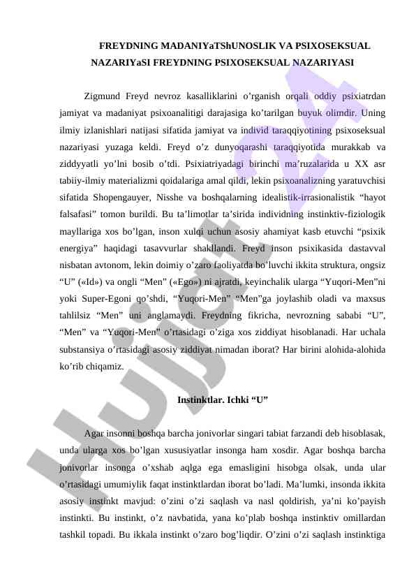 Freydning psixoseksual nazariyasi tahlili