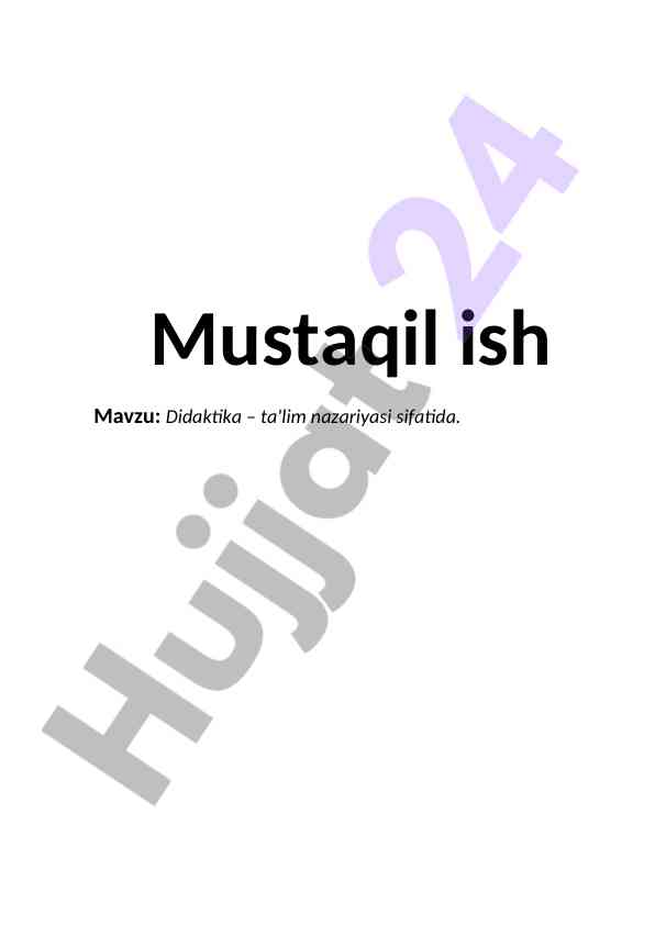 Didaktika ta'lim nazariyasi sifatida o'rganish