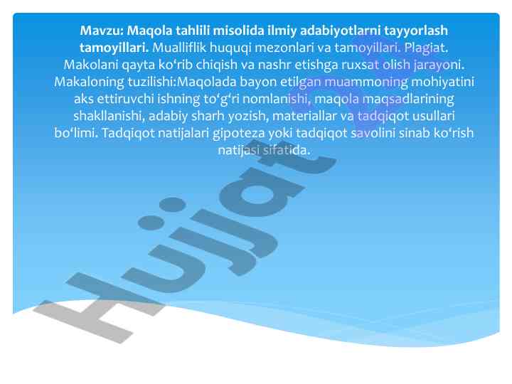 Maqola tahlili va ilmiy adabiyotlarni tayyorlash