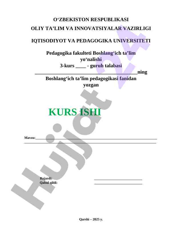 Boshlang‘ich ta’lim pedagogikasi kurs ishiga taqriz