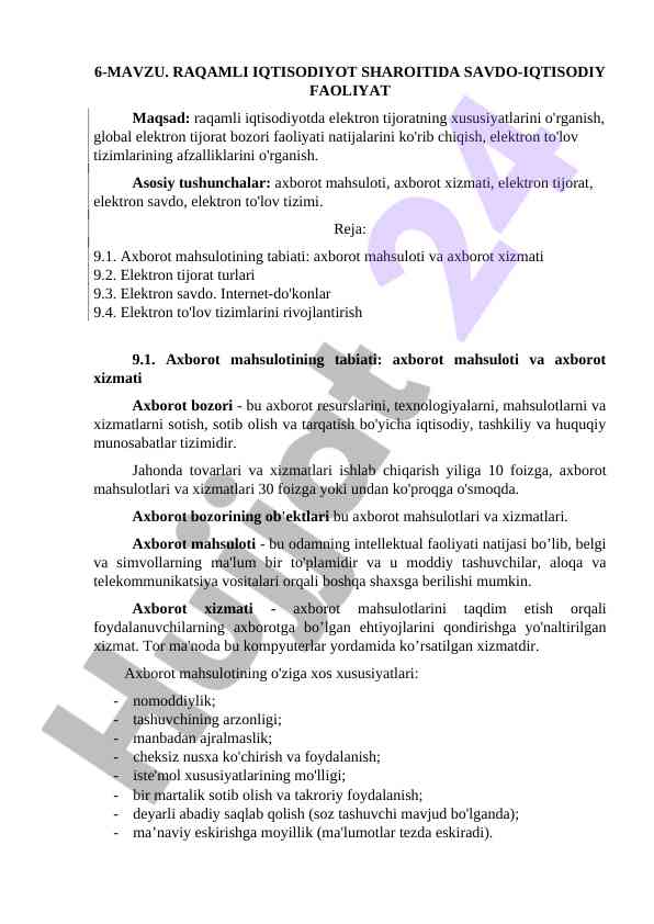 Raqamli Iqtisodiyotda Elektron Tijorat