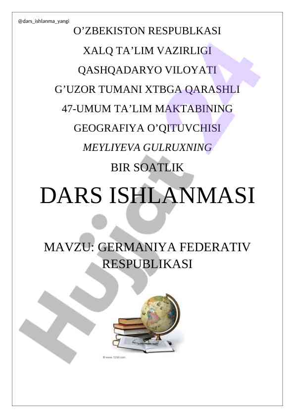 Dars ishlanmasi: germaniya federativ respublikasi