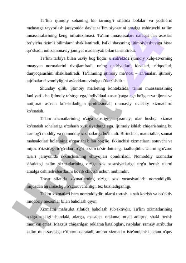 Ta'limning ijtimoiy ahamiyati va funktsiyalari