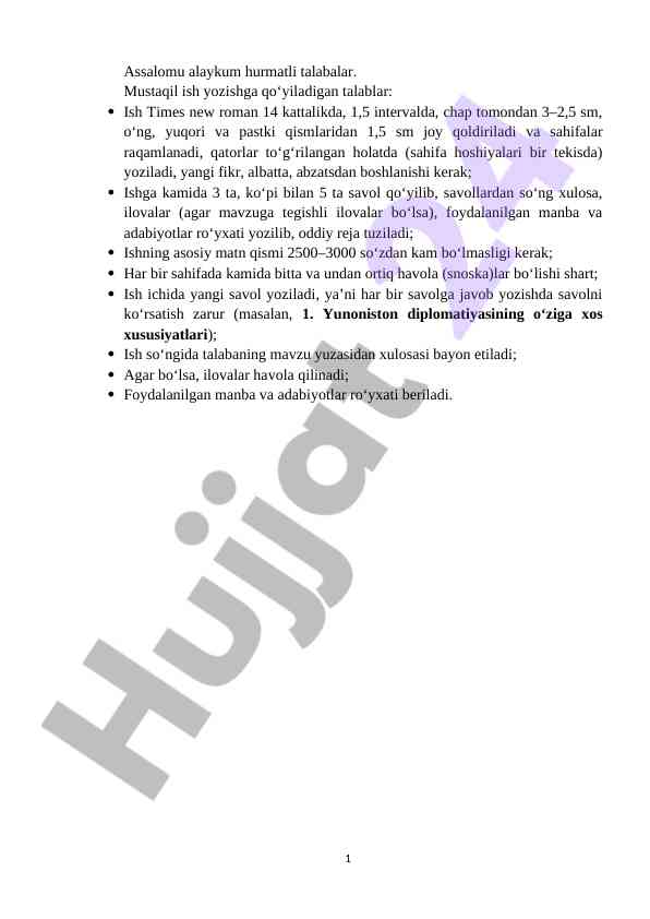 Mustaqil ish yozish talablari bilan tanishing
