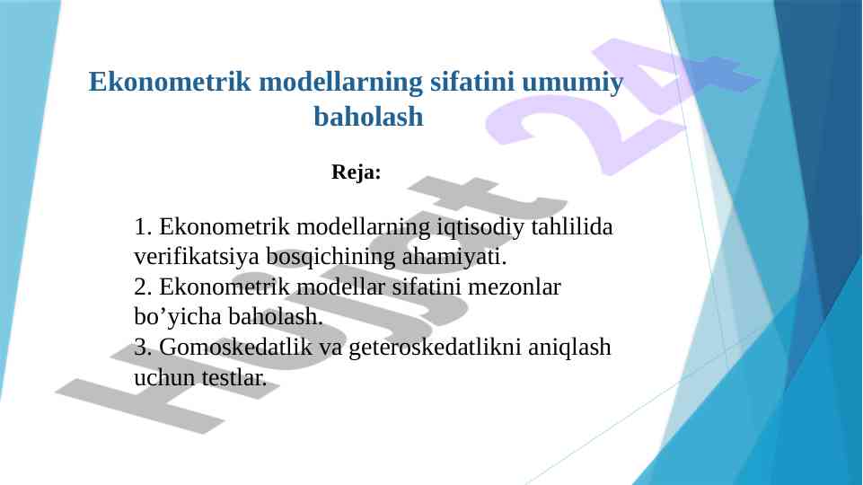 Ekonometrik modellarning sifatini baholash usullari