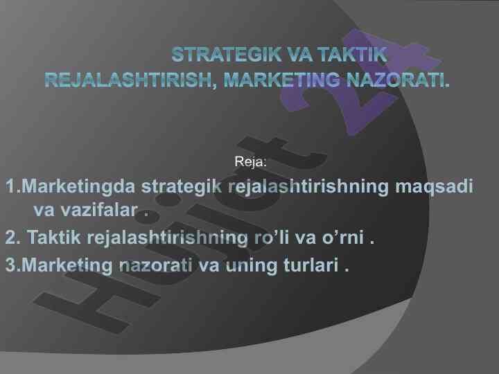 Marketingda strategik rejalashtirish jarayoni