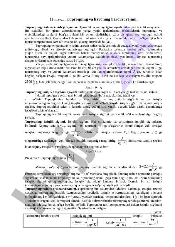 Tuproq va havo harorat rejimi kiritilishi