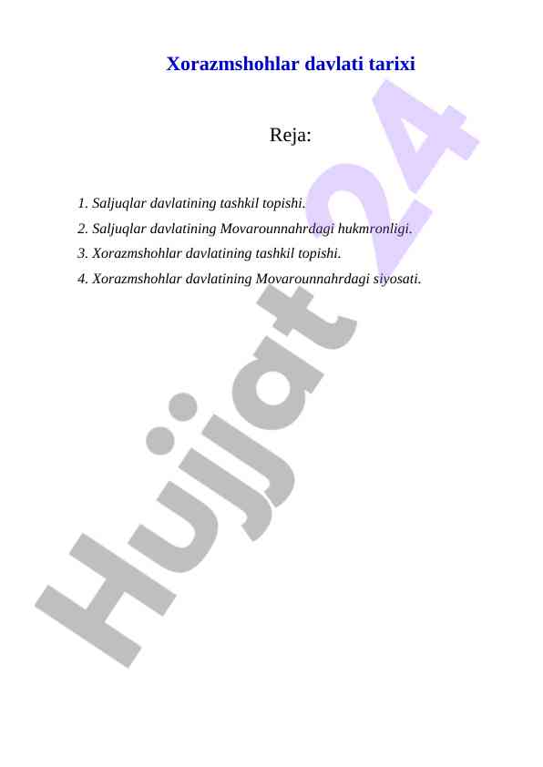 Xorazmshohlar davlati tarixi va saljuqlar