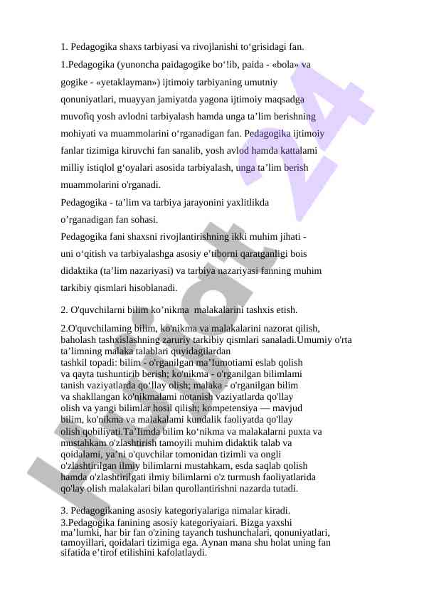 Pedagogika shaxs tarbiyasi va rivojlanishi