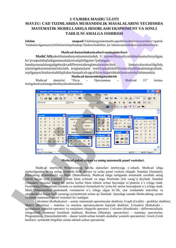 Matematik modellar va grafik modellar ishlash