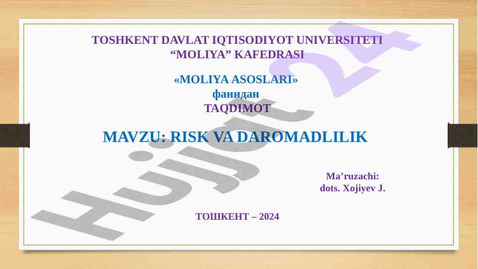 Moliya asoslari taqdimoti: risk va daromadlilik