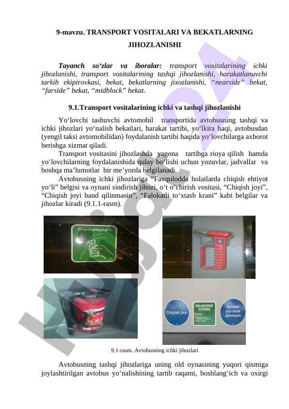 Transport vositalari va bekatlarning jihozlanishi