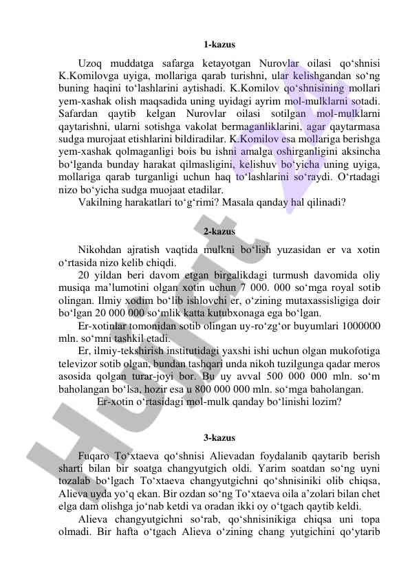 Nizolarni hal qilish va mulkni bo'lish masalalari