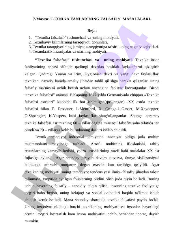Texnika fanlarining falsafiy masalalari tahlili