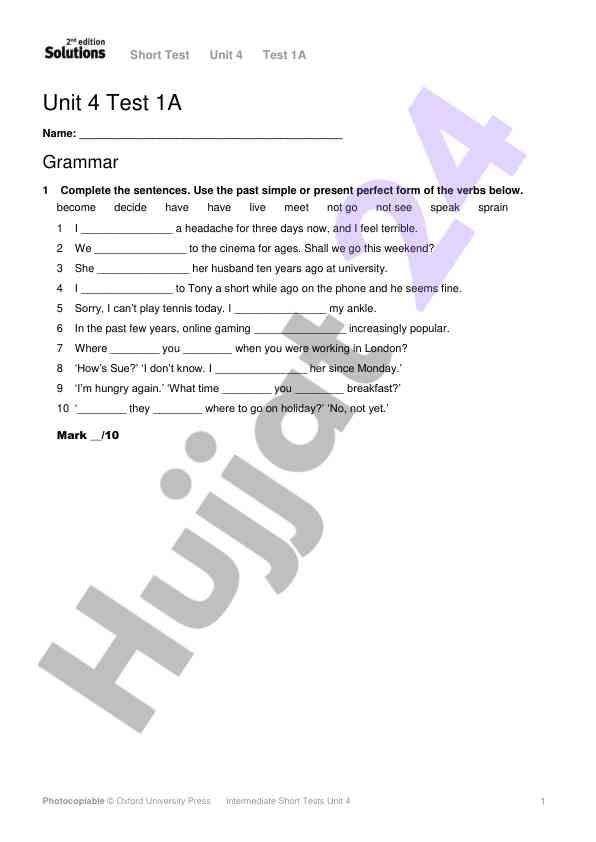 Short test unit 4 grammar exercises