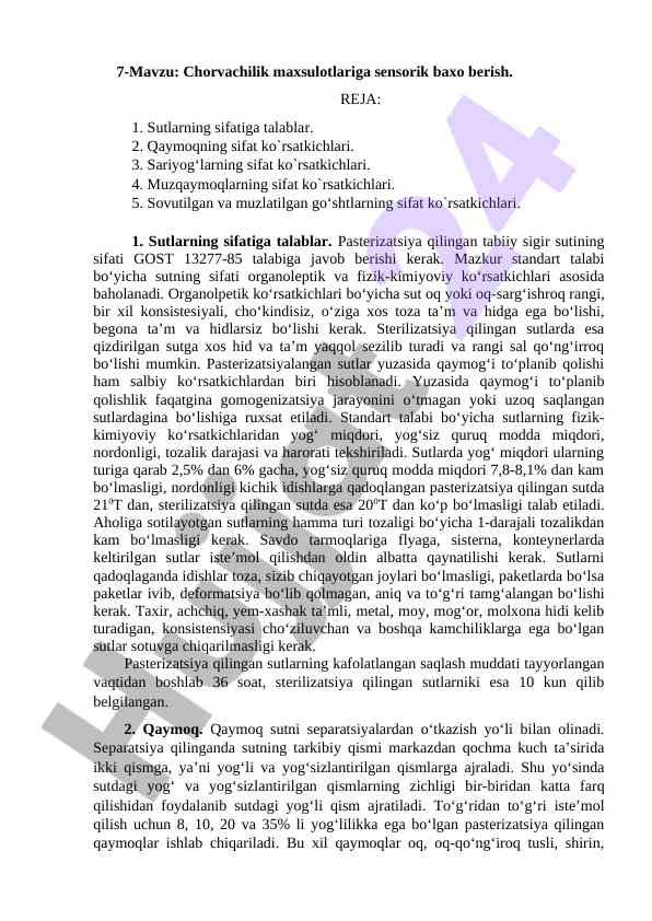 Chorvachilik maxsulotlariga sensorik baxo