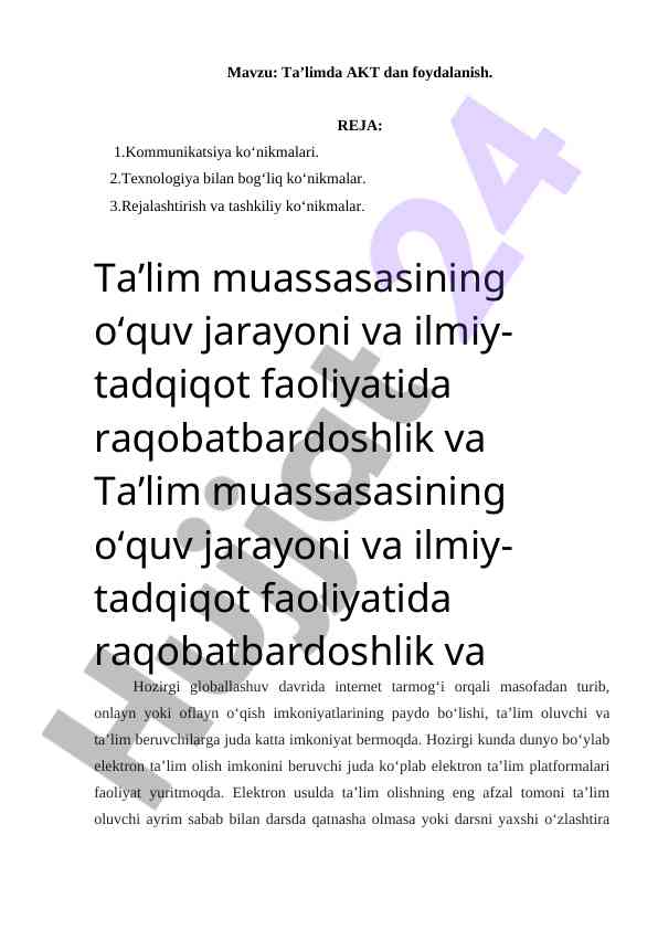 Ta'limda akt foydalanish va raqobatbardoshlik