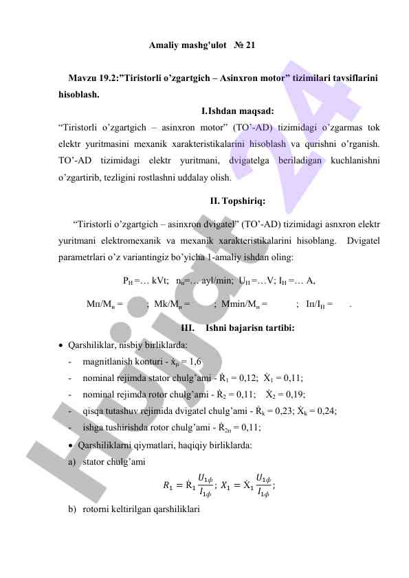 Tiristorli o'zgartgich asinxron motor tizimi