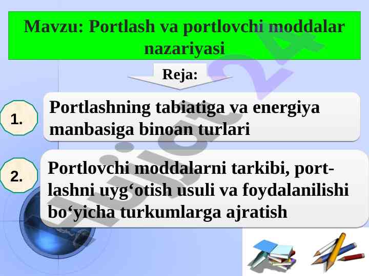 Portlash tabiati va energiya manbalari tahlili
