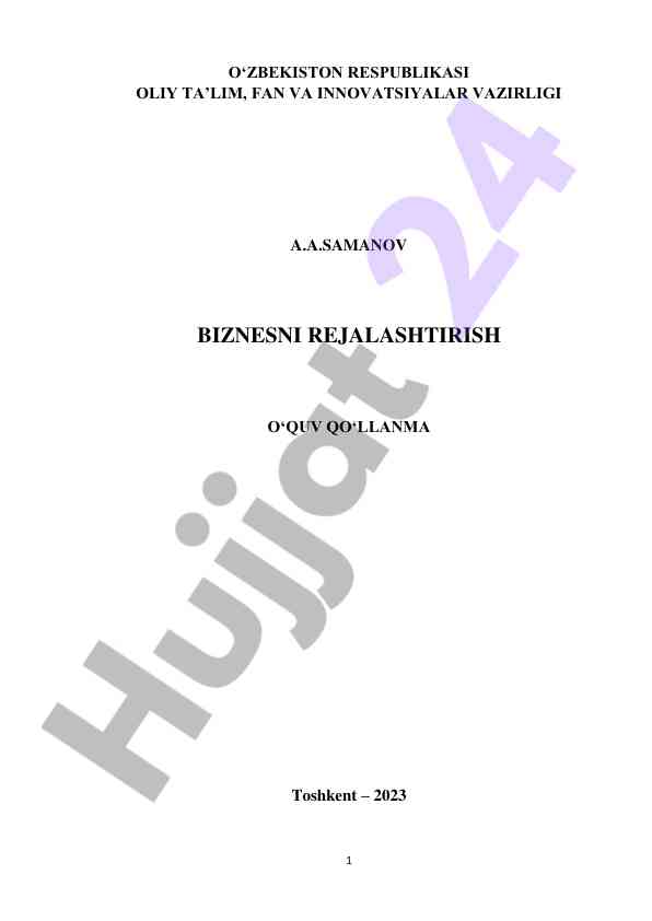 Biznesni rejalashtirish o‘quv qo‘llanma