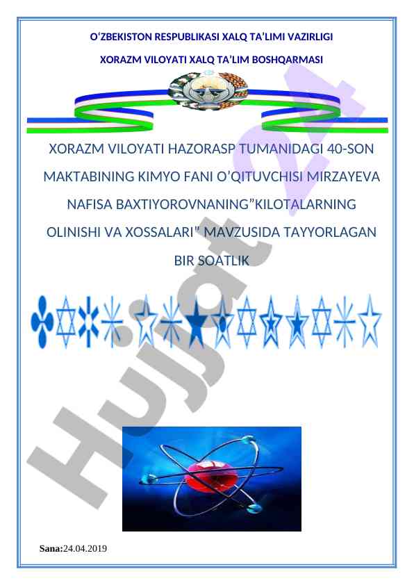 Kislotalarning olinishi va xossalari dars ishlanmasi
