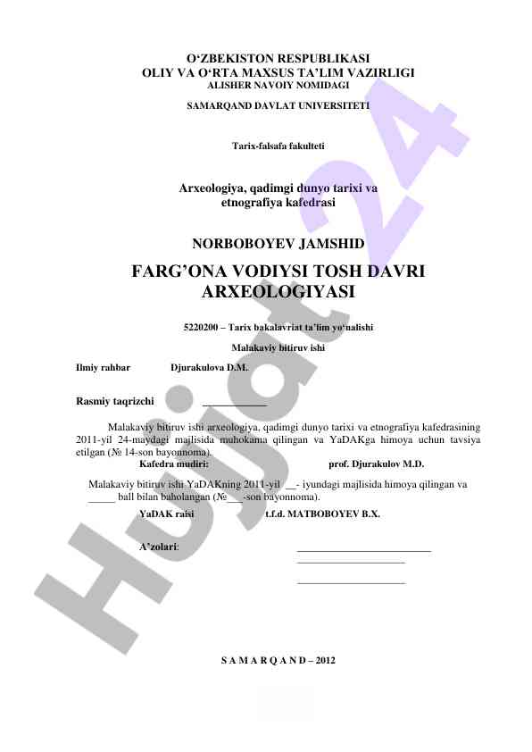 Farg'ona vodiysi tosh davri arxelogiyasi tahlili