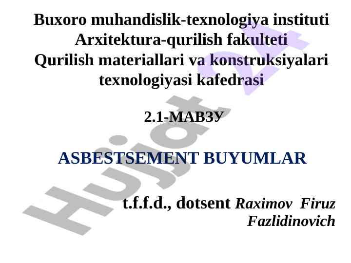 Asbestsement buyumlar va texnologiyasi