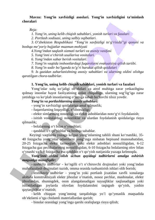 Yong‘in xavfsizligi asoslari haqida referat