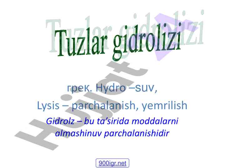 Tuzlar gidrolizi va uning ahamiyati