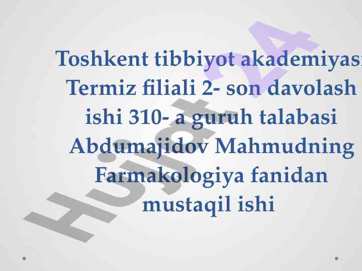 Farmakologiyaga kirish mustaqil ish reja