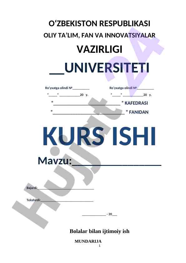 Bolalar Bilan Ijtimoiy Ish Mavzusi