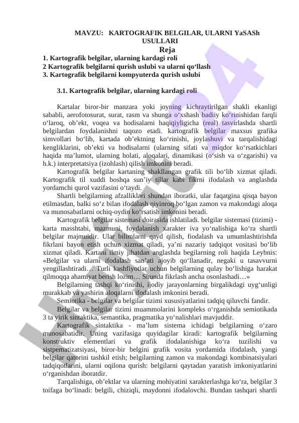 Kartografik belgilar va ularni yasash usullari