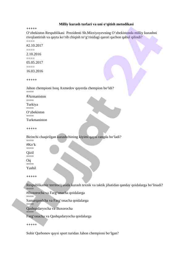 Milliy kurash turlari o‘qitish metodikasi