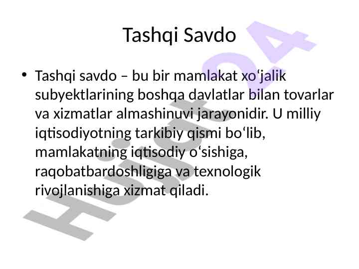 Tashqi savdo tizimi va rivojlantirish strategiyalari