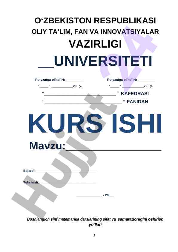 Boshlangich Sinf Matematikasi Darslarini Oshirish