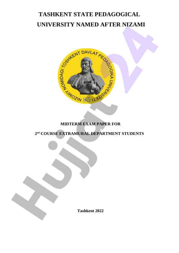 Midterm exam paper for 2nd course extramural students