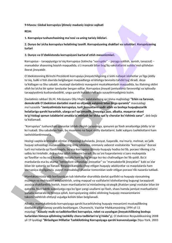 Global korrupsiya ijtimoiy madaniy inqiroz oqibati